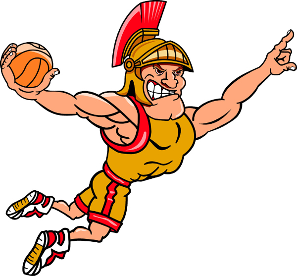 Trojan basketball player team mascot color vinyl sports sticker. Personalize on line. Trojan Basketball